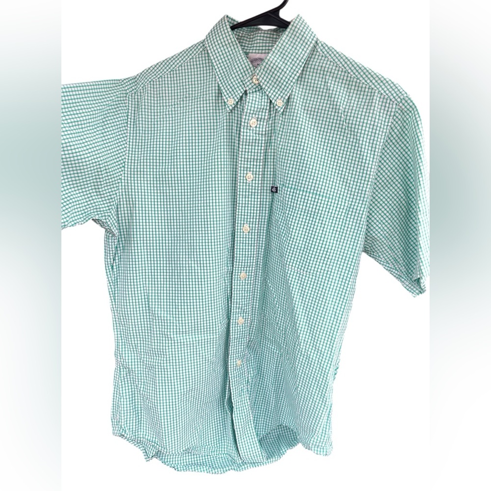 Brooks Brothers Shirt Men Size M Green Check Non Iron Short Sleeve